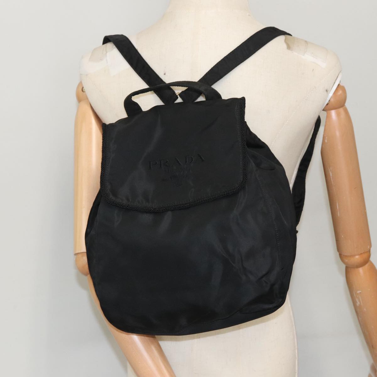 PRADA Backpack Nylon Black Gold Auth bs19317