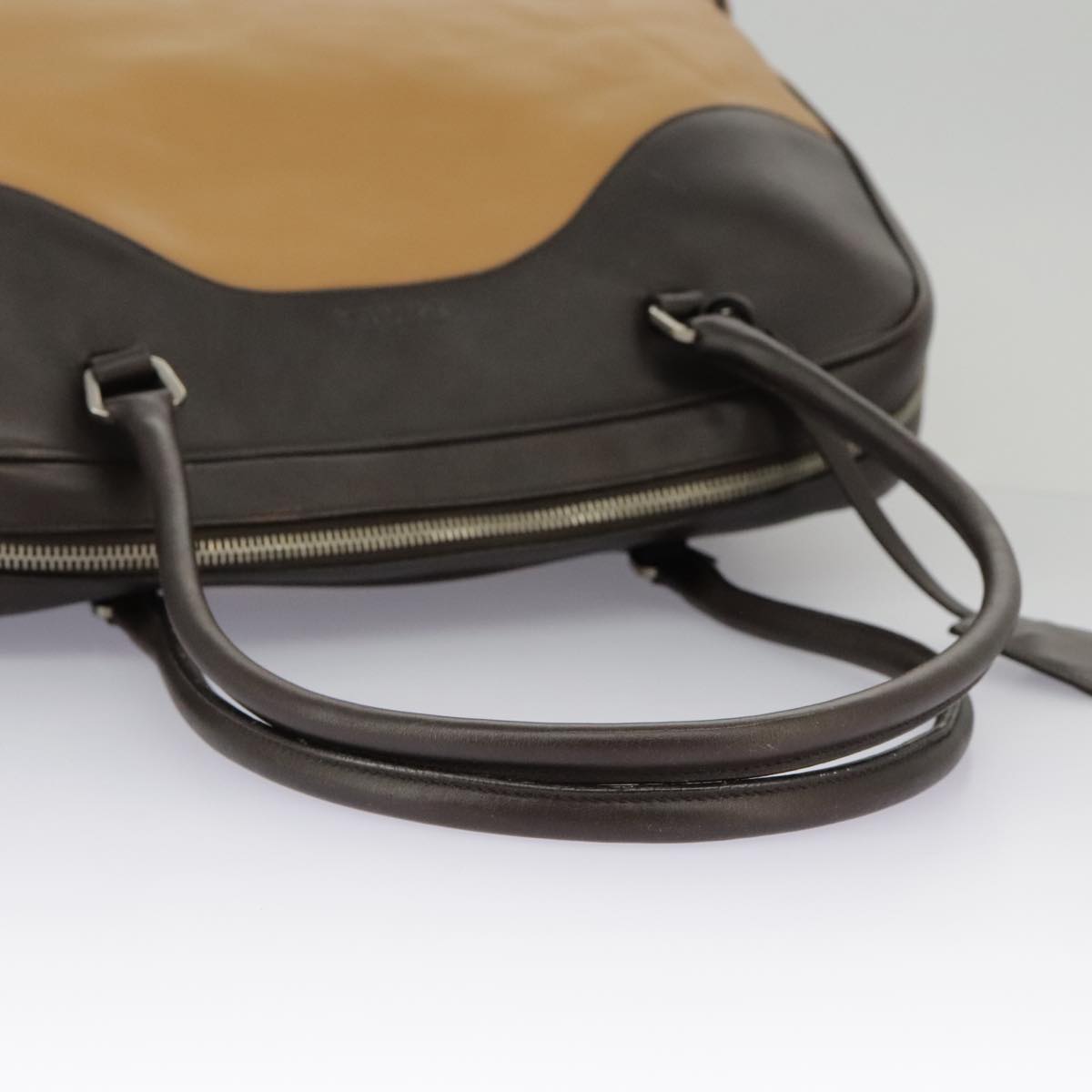 PRADA Hand Bag Leather Brown Silver Auth bs19320