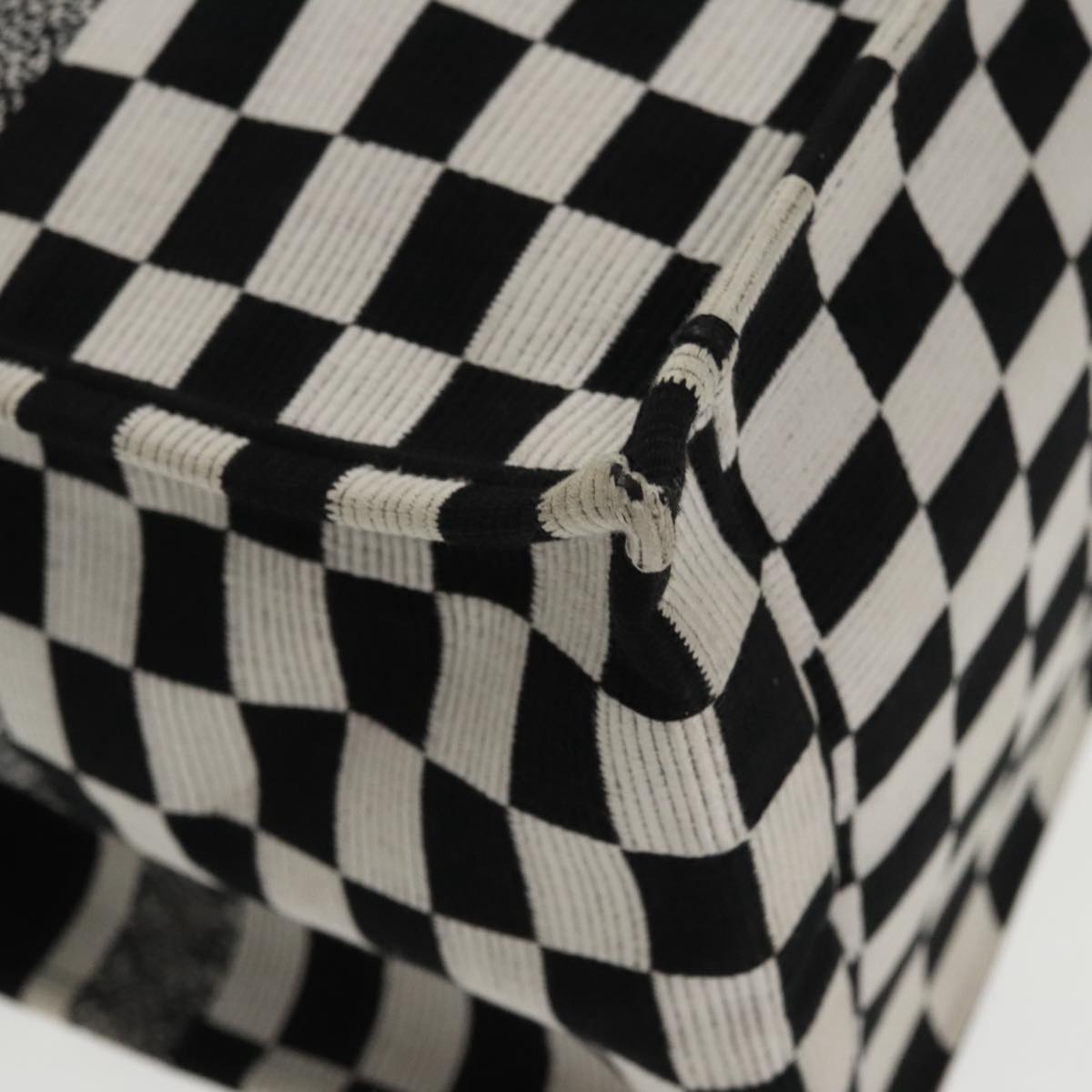 Christian Dior Check Book Tote Bag Canvas White Black Auth bs19322