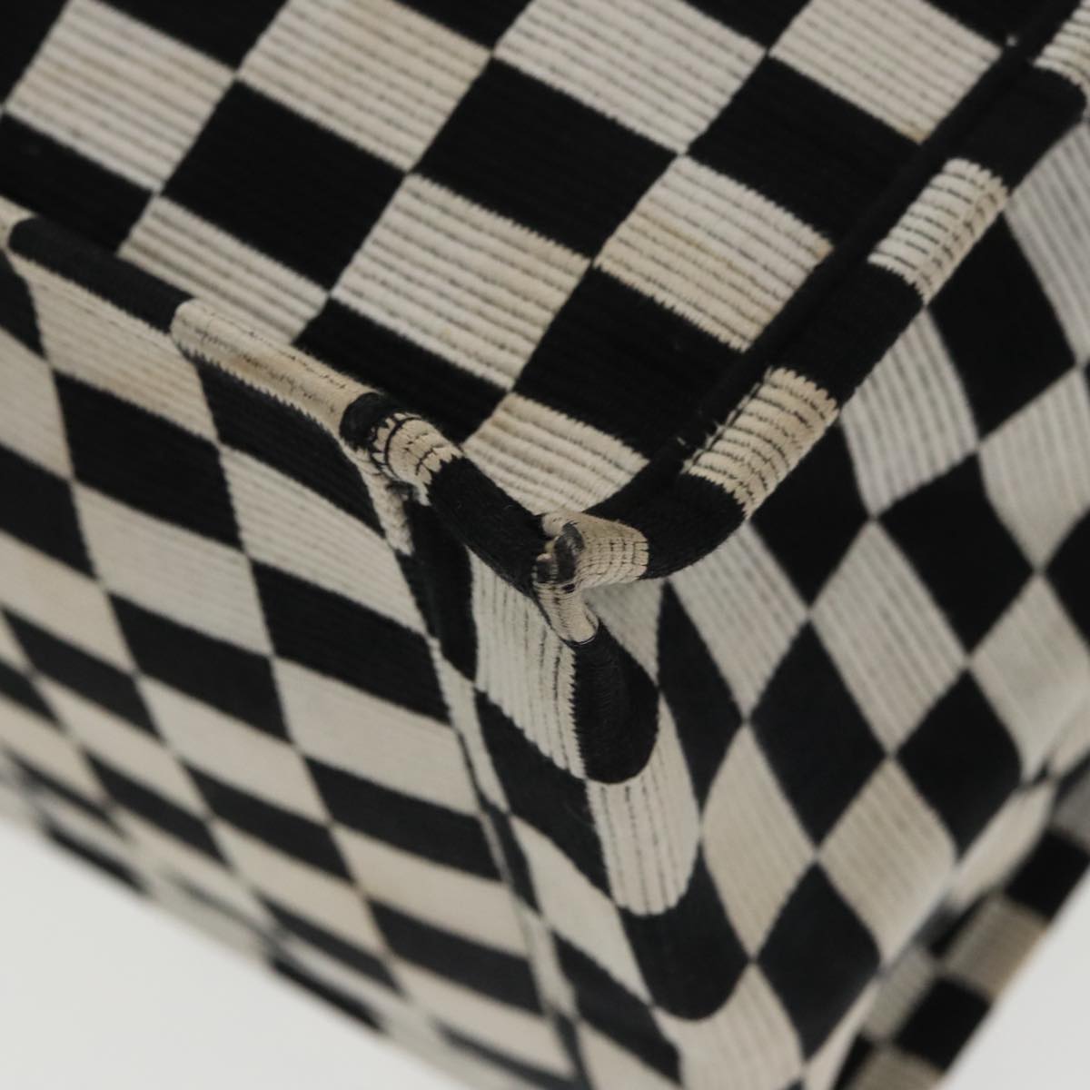 Christian Dior Check Book Tote Bag Canvas White Black Auth bs19322