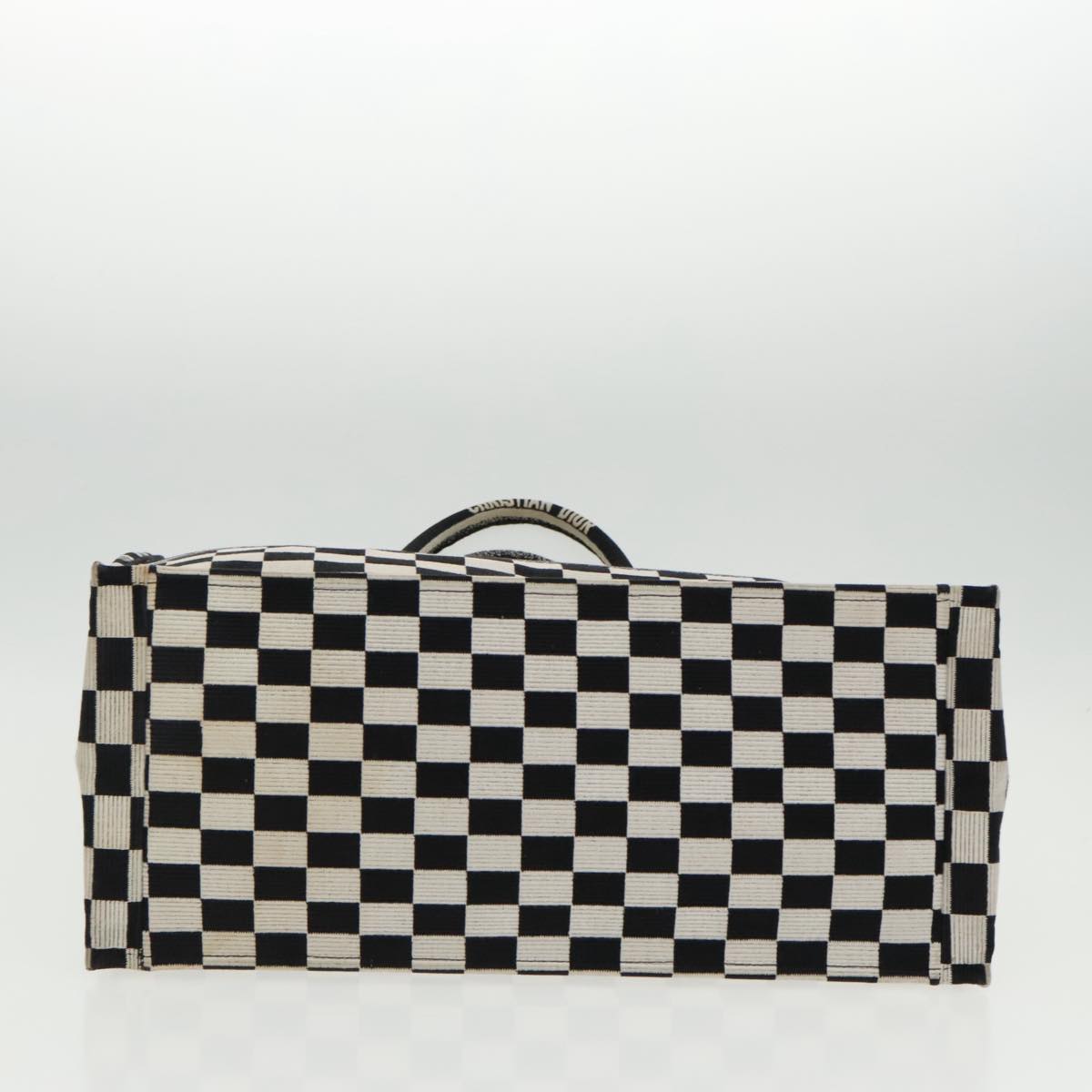 Christian Dior Check Book Tote Bag Canvas White Black Auth bs19322