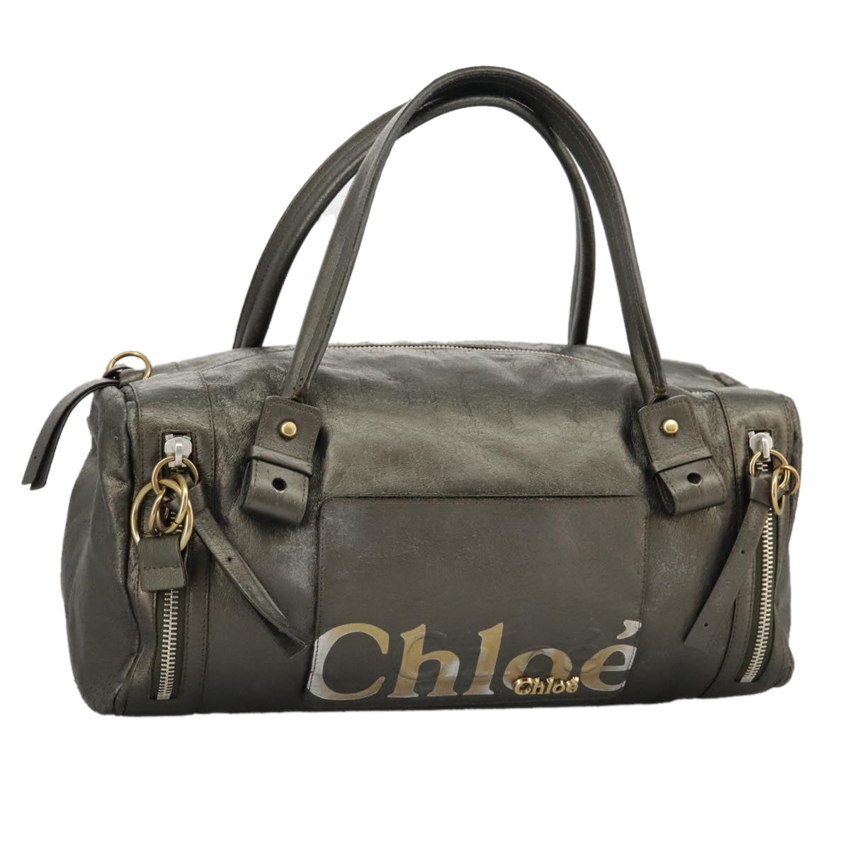 Chloe Eclipse Shoulder Bag Leather Gold Silver Gunmetal Auth bs19325