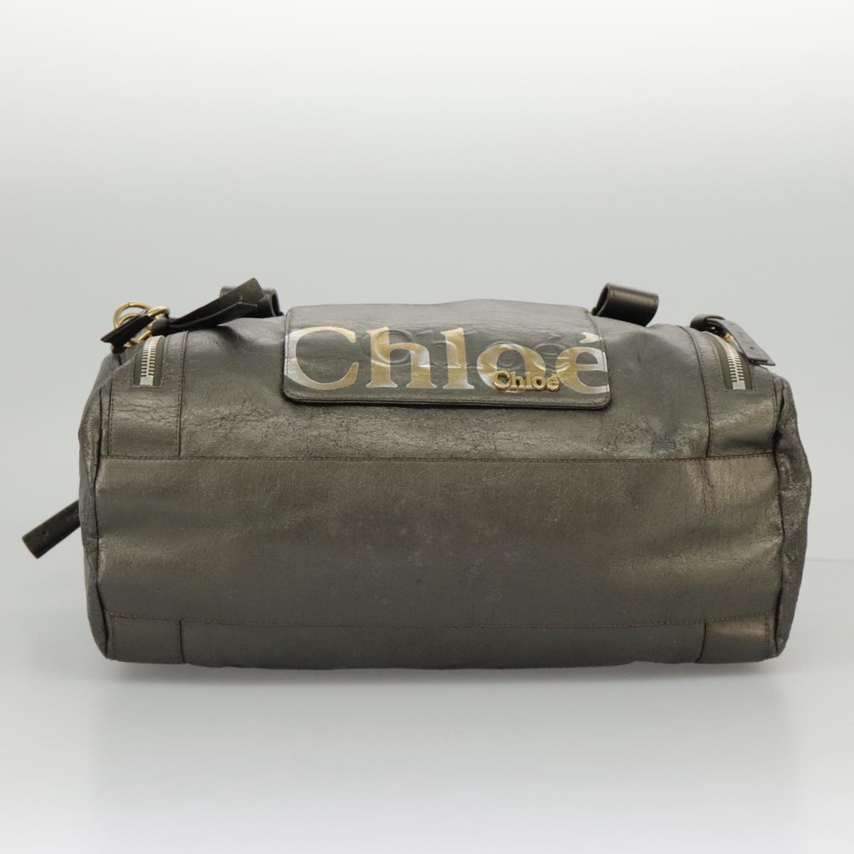 Chloe Eclipse Shoulder Bag Leather Gold Silver Gunmetal Auth bs19325