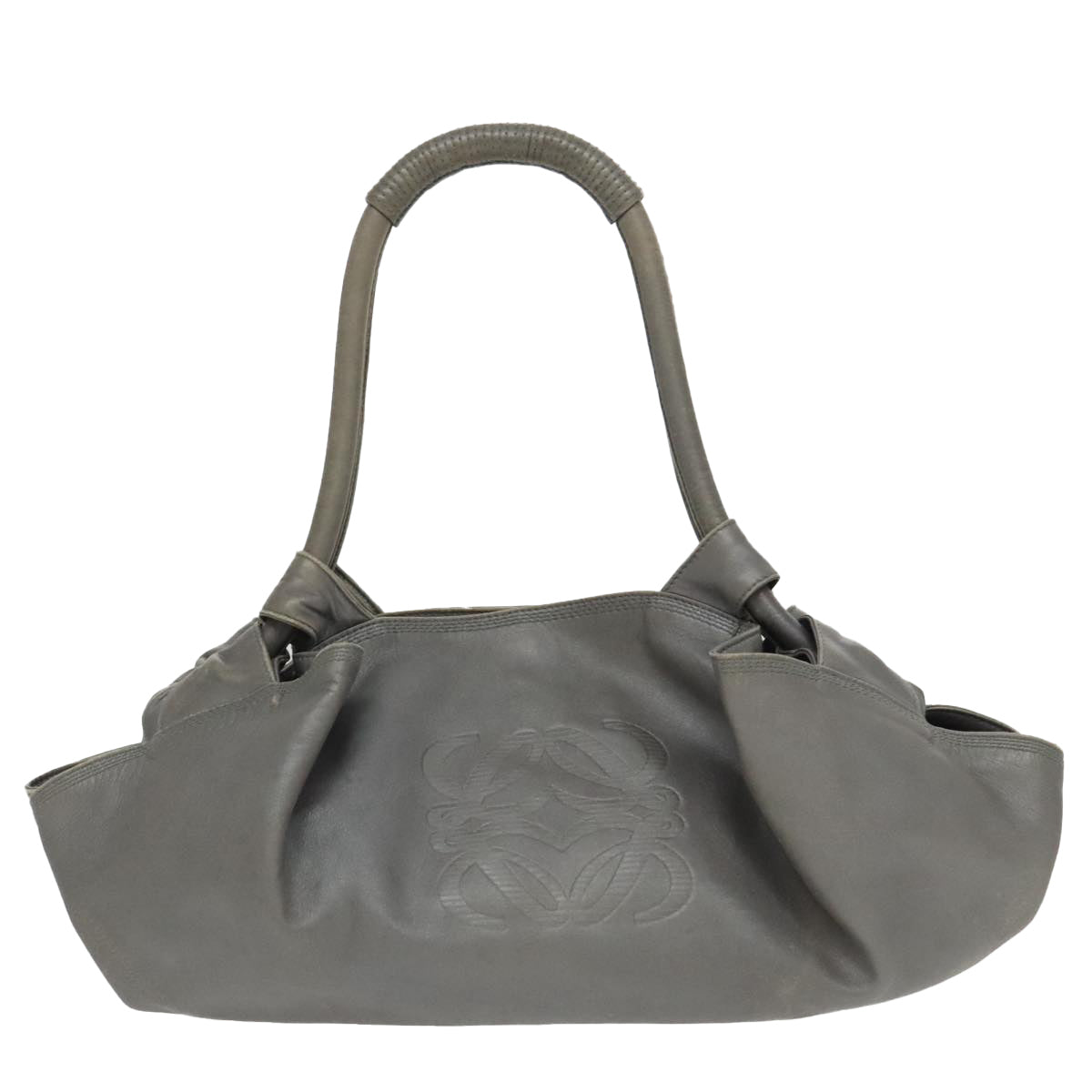 LOEWE anagram Nappa Aire Hand Bag Leather Silver Auth bs19329