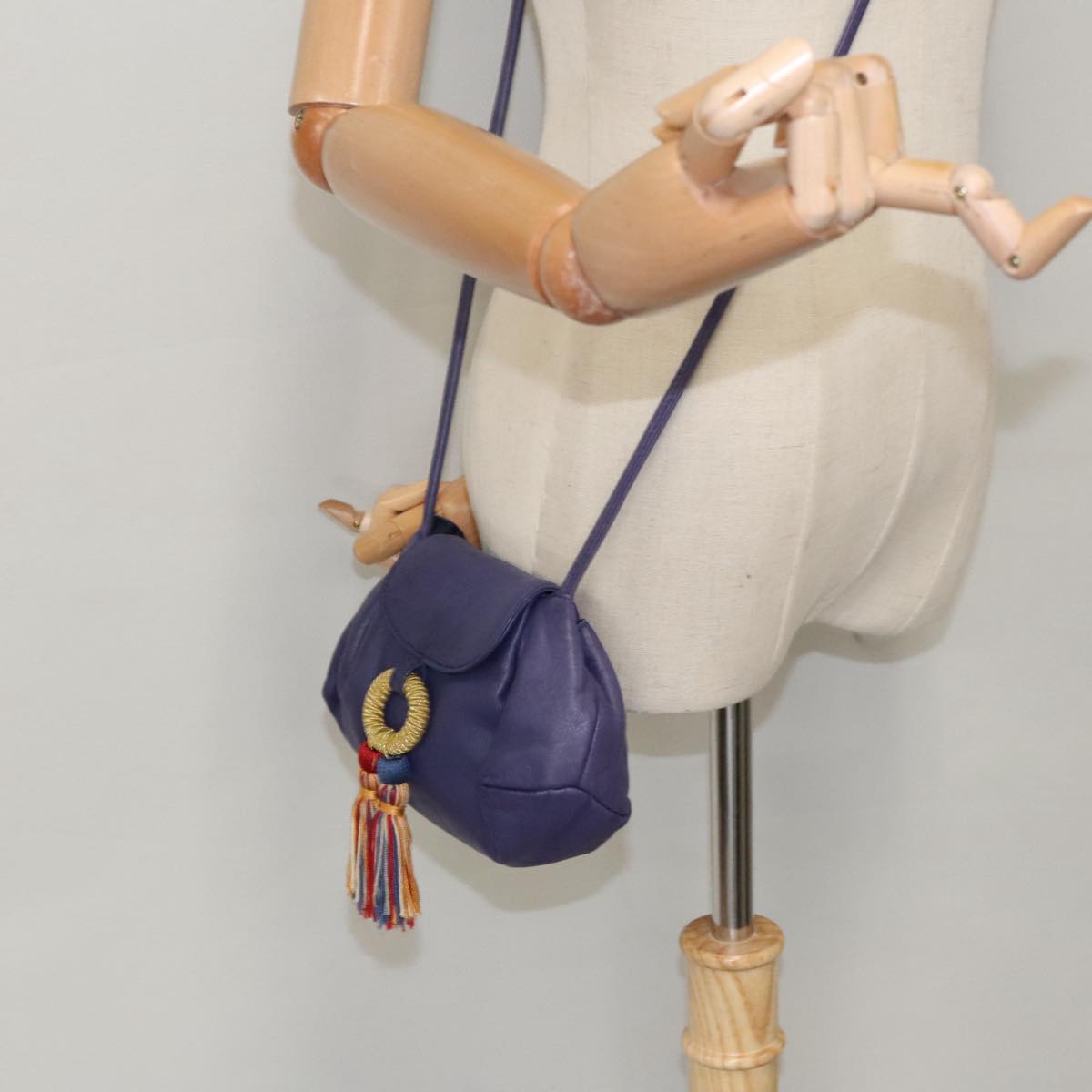 LOEWE Shoulder Bag Leather Purple Gold Auth bs19331