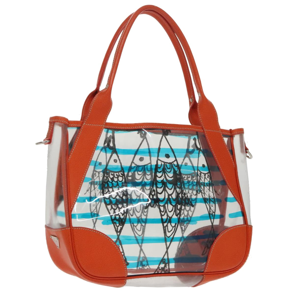 PRADA Tote Bag Vinyl Orange Silver Auth bs19342