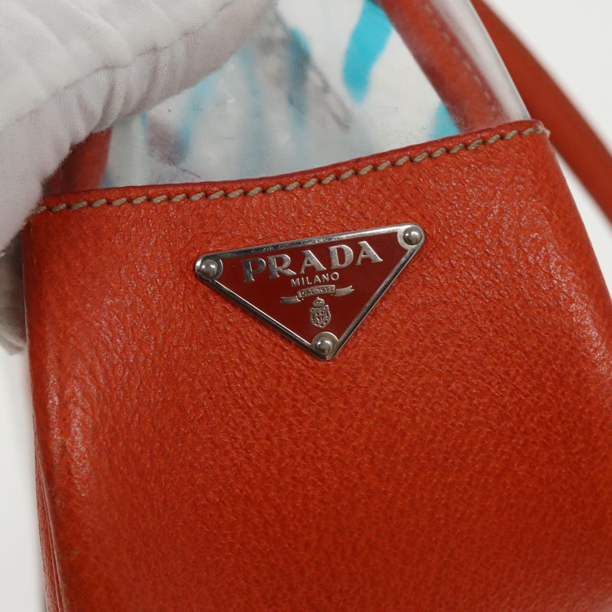 PRADA Tote Bag Vinyl Orange Silver Auth bs19342