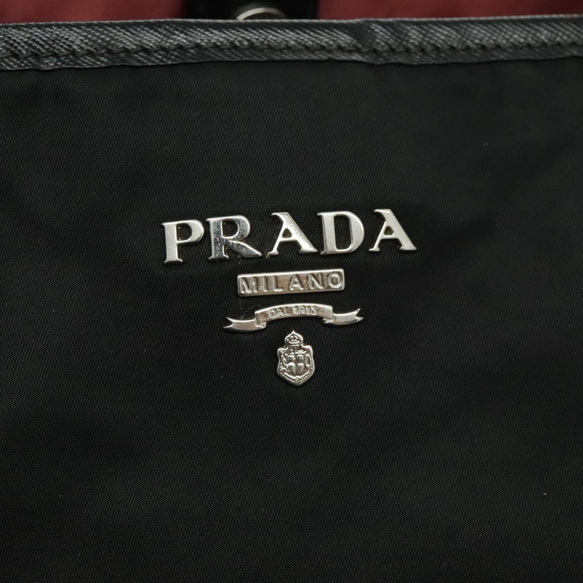 PRADA Tote Bag Nylon Leather Black Silver Auth bs19346