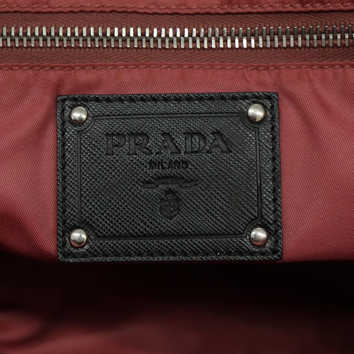 PRADA Tote Bag Nylon Leather Black Silver Auth bs19346