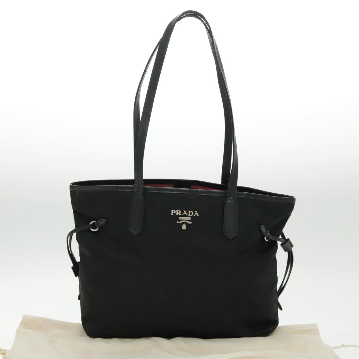 PRADA Tote Bag Nylon Leather Black Silver Auth bs19346