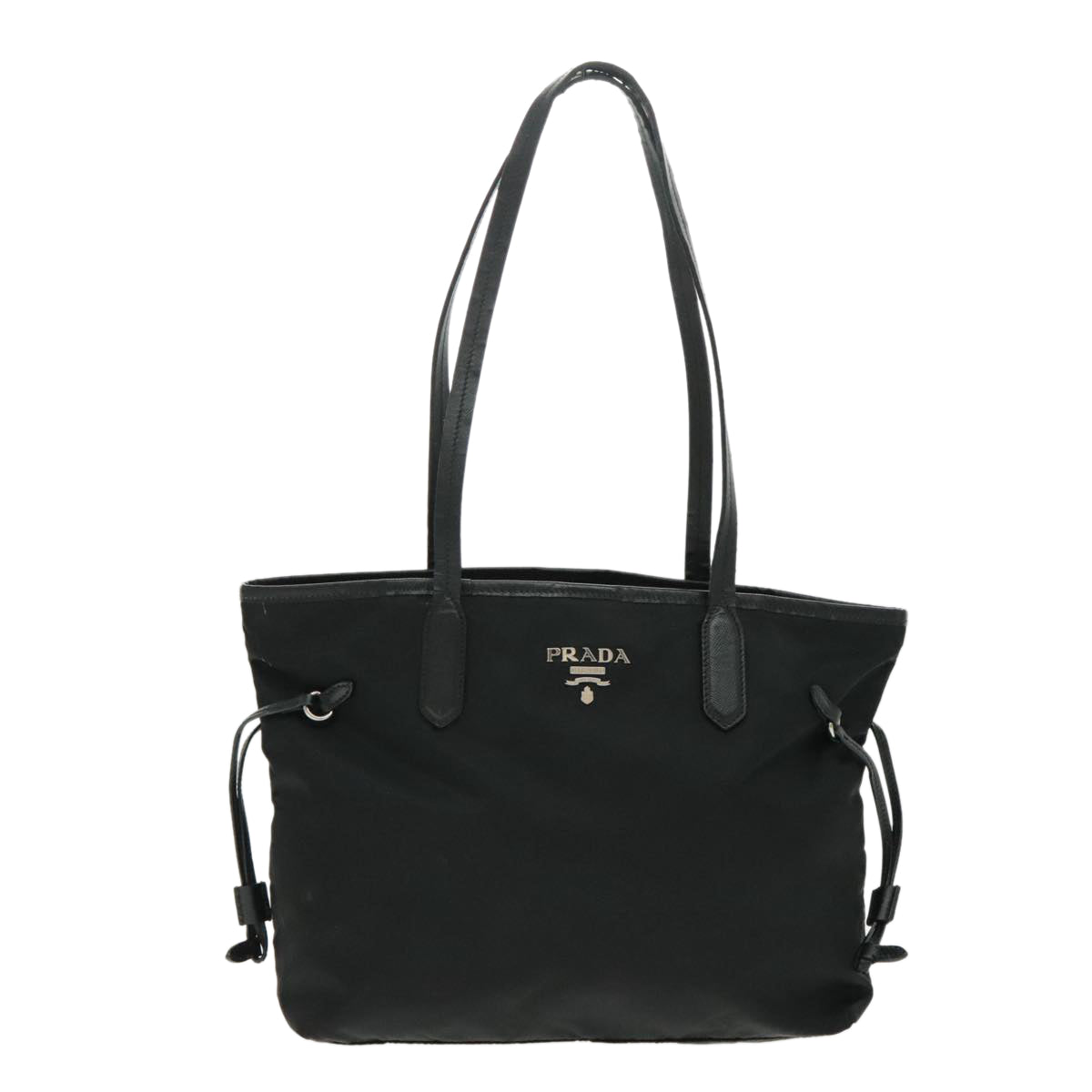 PRADA Tote Bag Nylon Leather Black Silver Auth bs19346