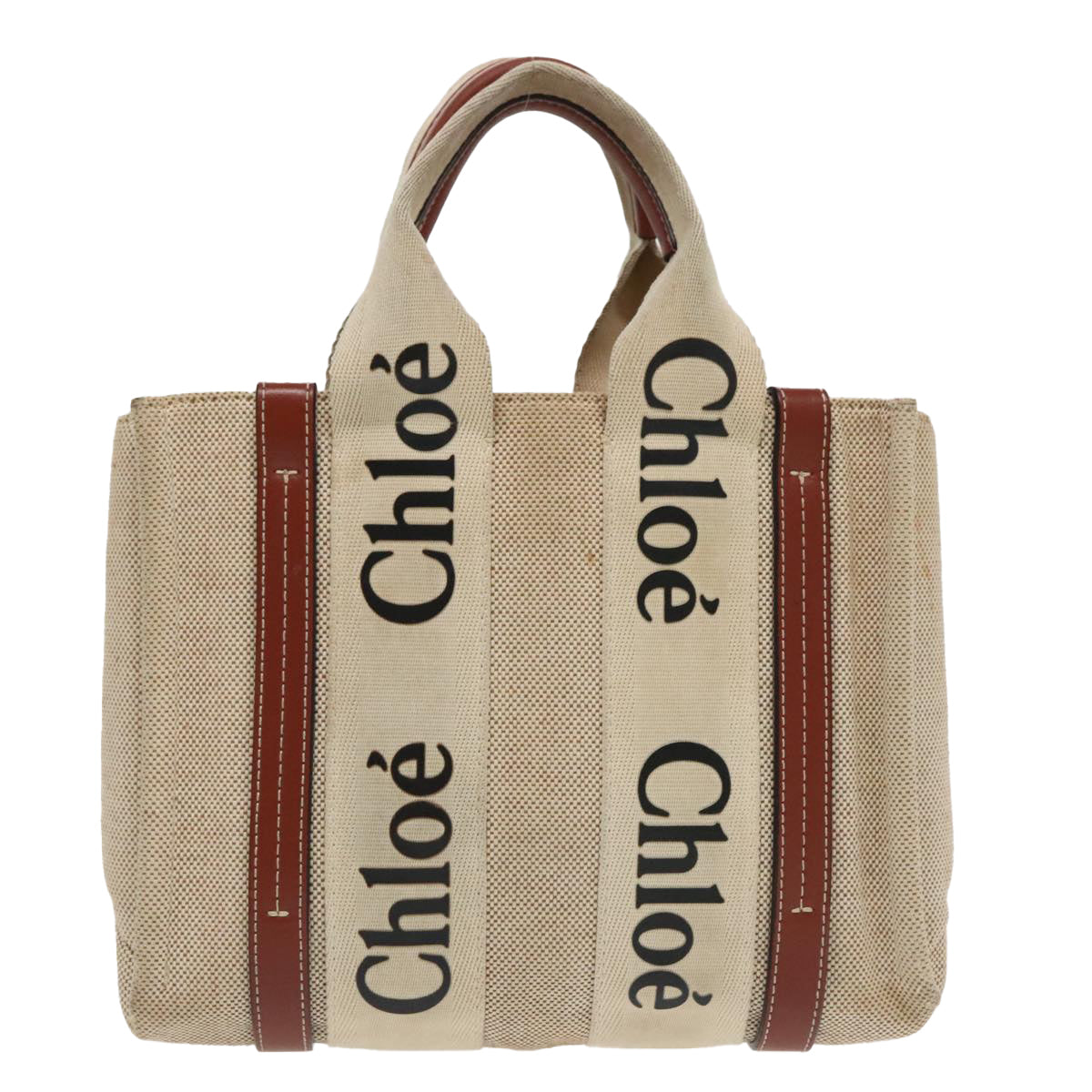 Chloe Woody Small Hand Bag Canvas Beige Auth bs19362 - 0