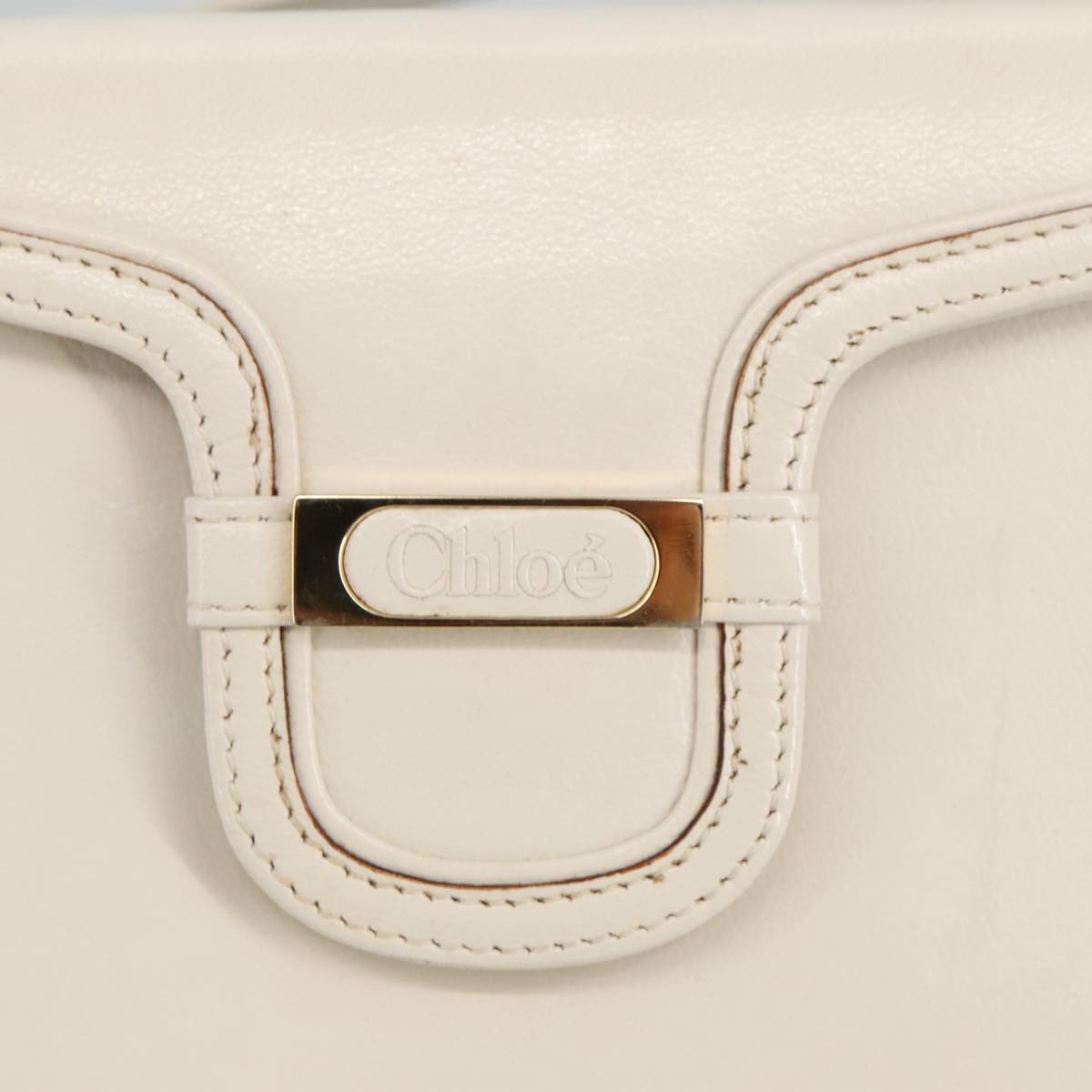 Chloe Shoulder Bag Leather White Gold Auth bs19364