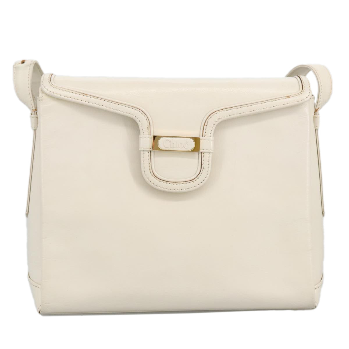 Chloe Shoulder Bag Leather White Gold Auth bs19364 - 0