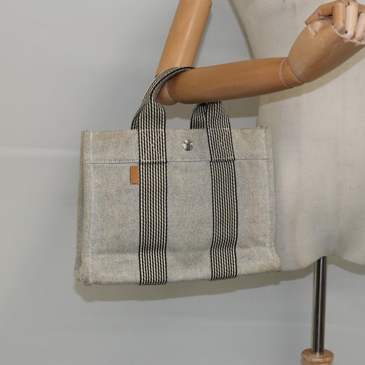 HERMES New Fourre Tout PM Tote Bag Canvas Gray Silver Auth bs19366