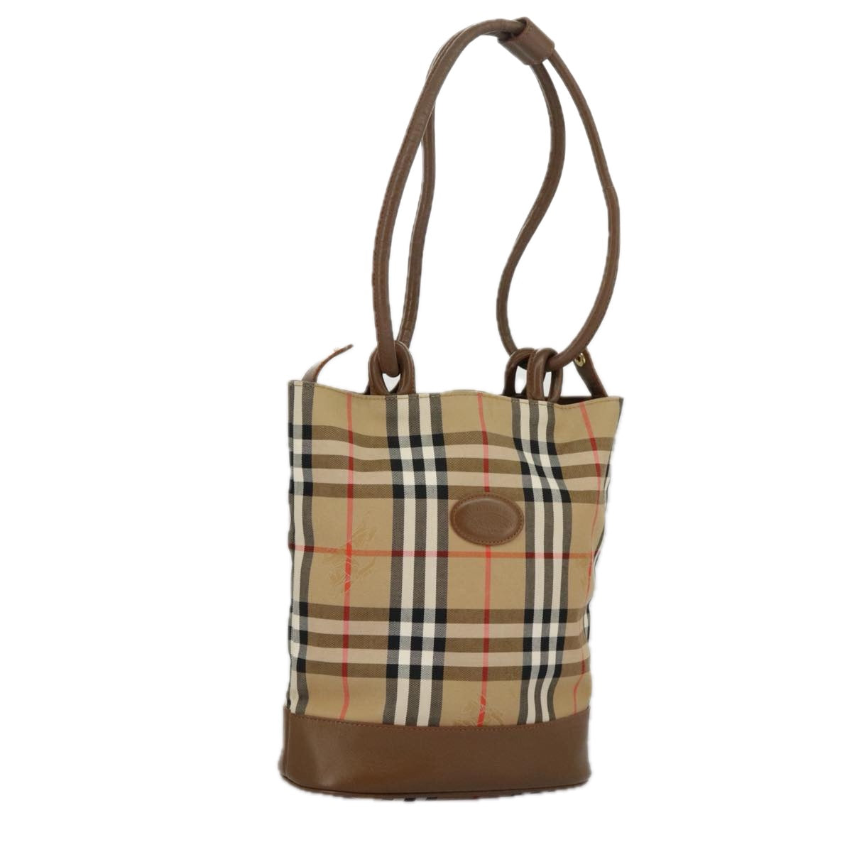 BURBERRY Nova Check Shoulder Bag Canvas Beige Gold Auth bs19368