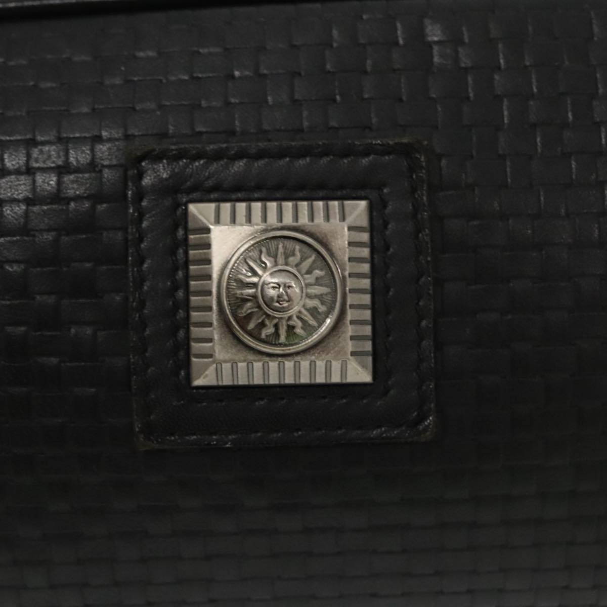 VERSACE Clutch Bag Leather Black Silver Auth bs19378