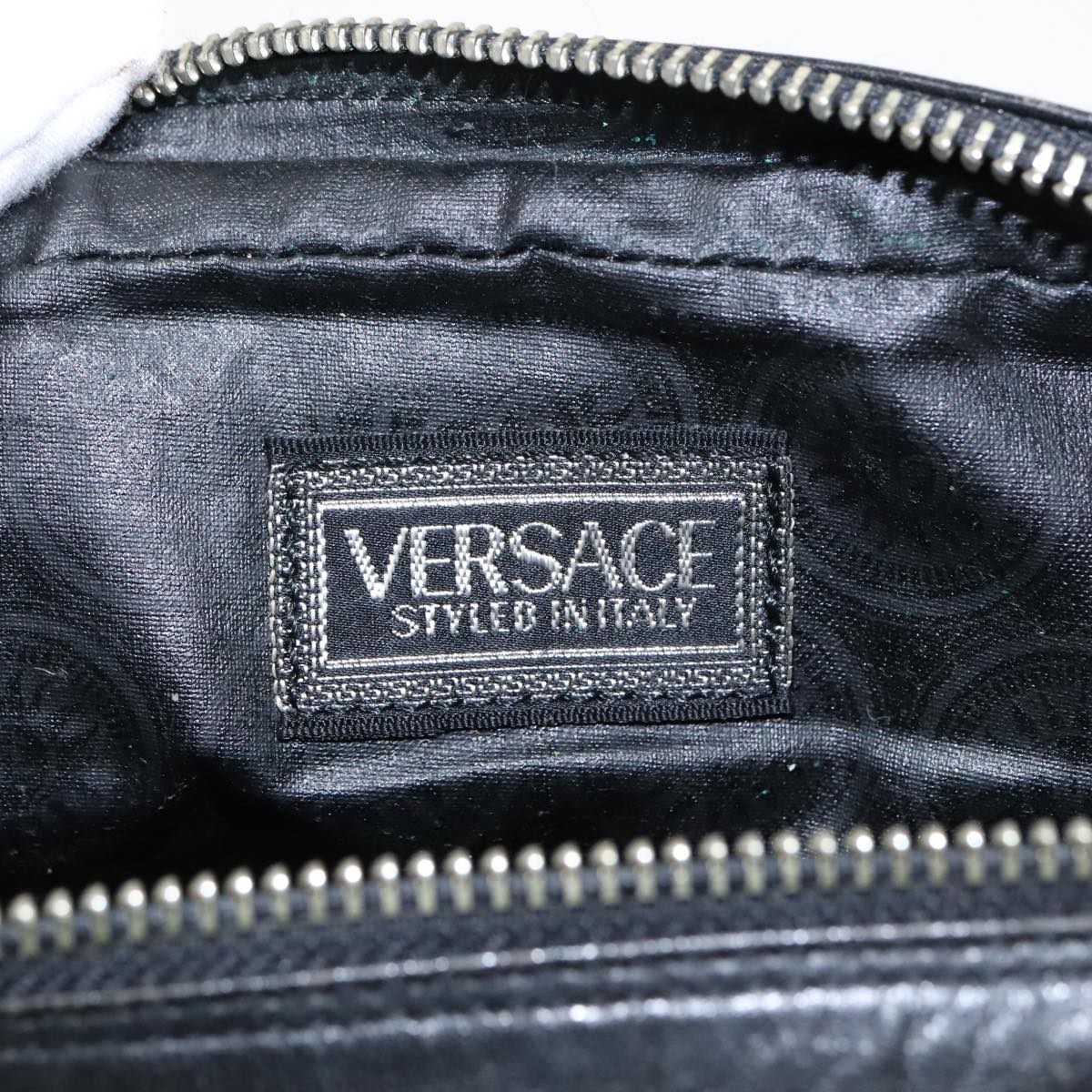 VERSACE Clutch Bag Leather Black Silver Auth bs19378