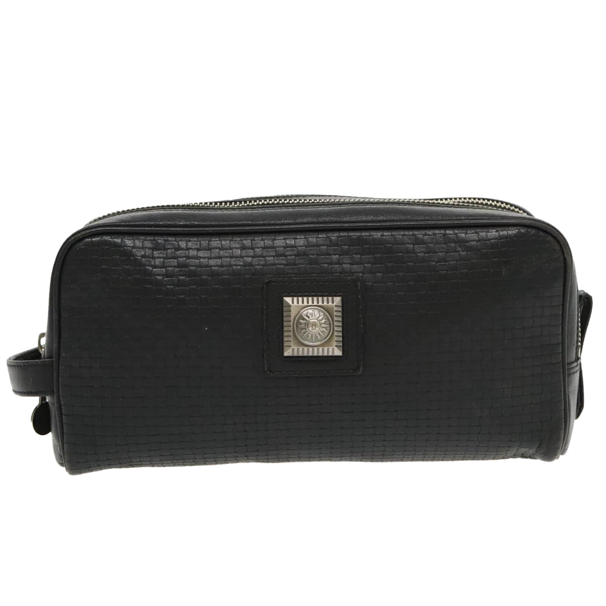 VERSACE Clutch Bag Leather Black Silver Auth bs19378