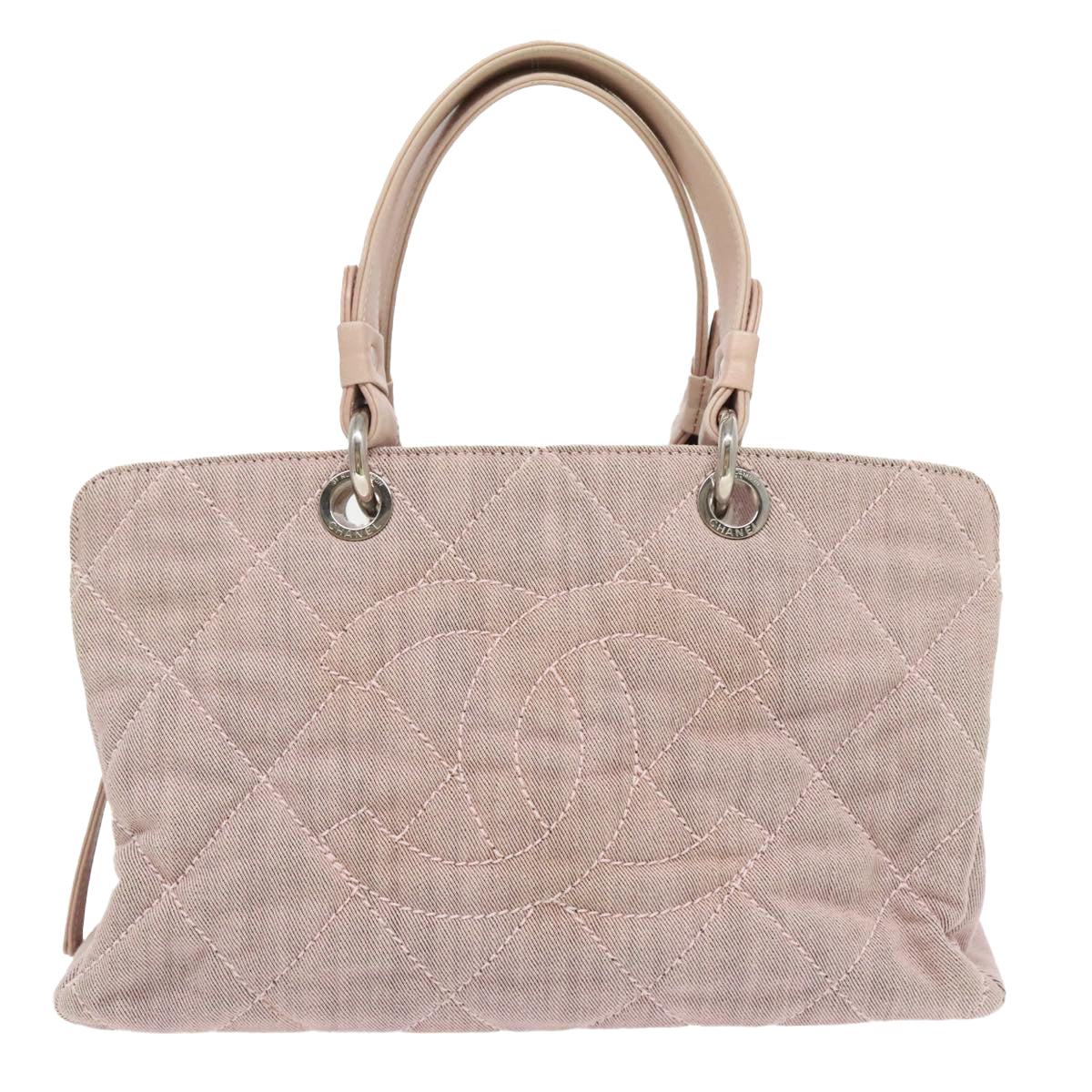 CHANEL Matelasse COCO Mark Hand Bag Canvas Pink Silver CC Auth bs19387 - 0