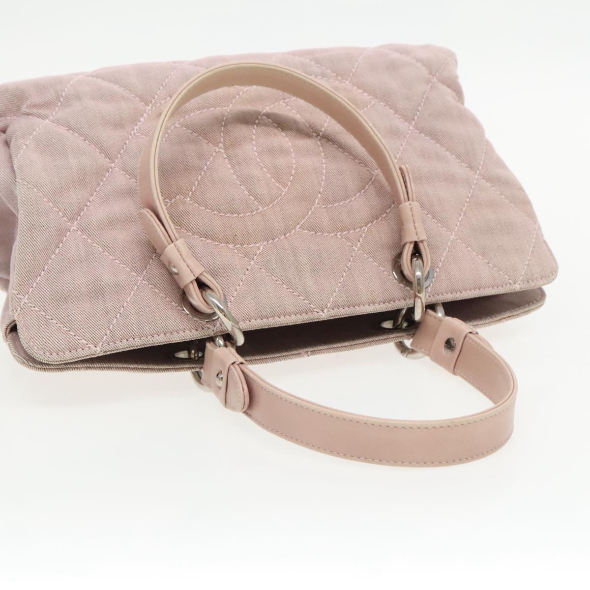 CHANEL Matelasse COCO Mark Hand Bag Canvas Pink Silver CC Auth bs19387