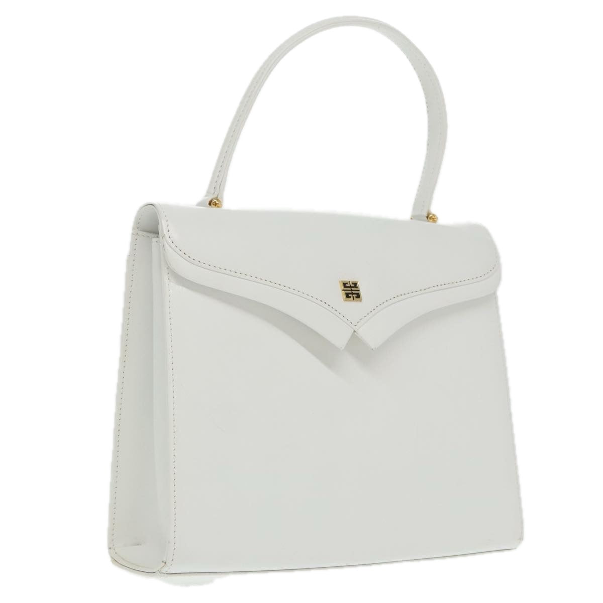 GIVENCHY Hand Bag Leather White Gold Auth bs19388