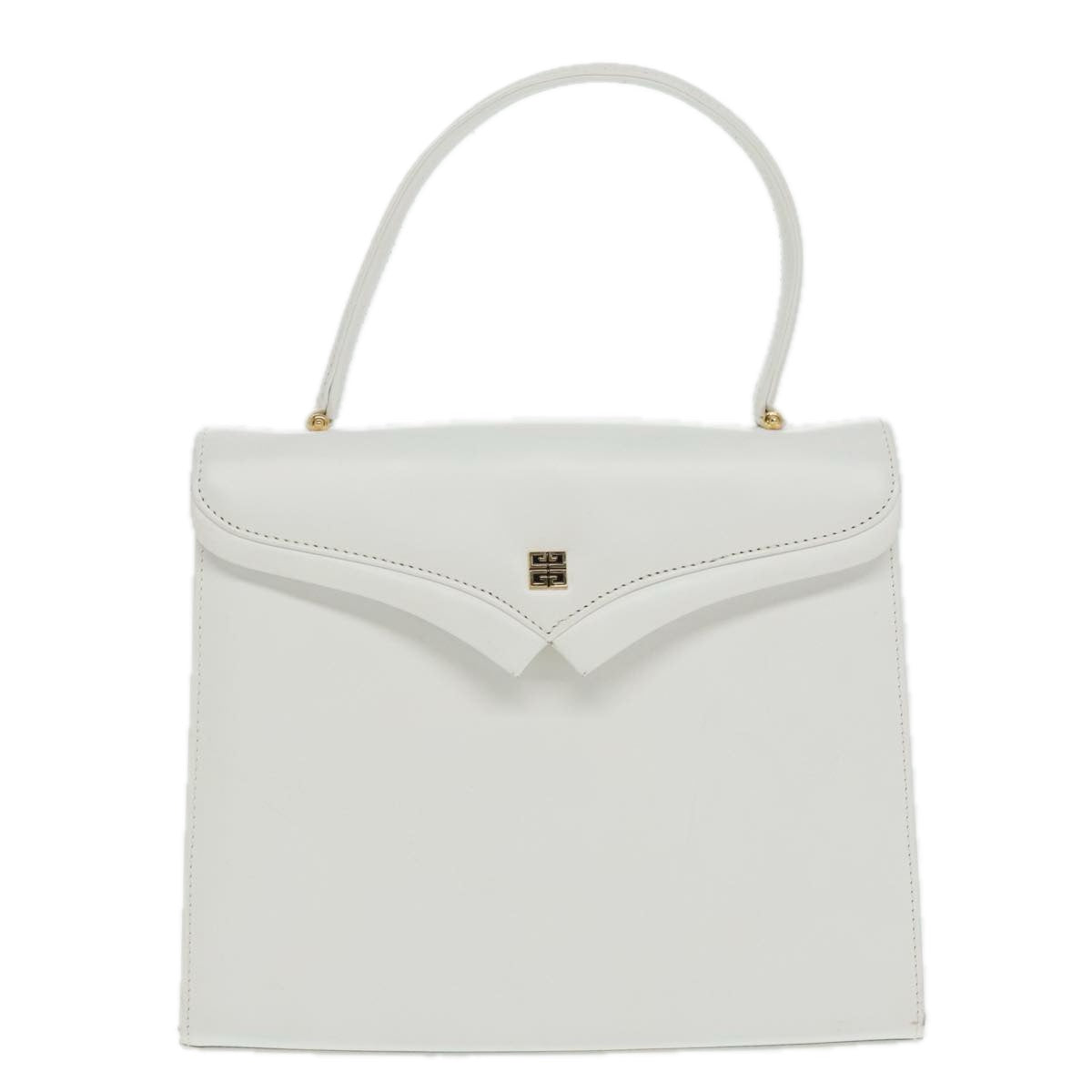 GIVENCHY Hand Bag Leather White Gold Auth bs19388