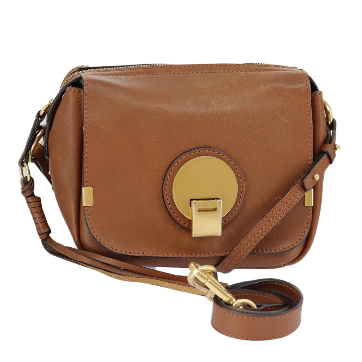 Chloe Indy Shoulder Bag Leather Brown Gold Auth bs19389