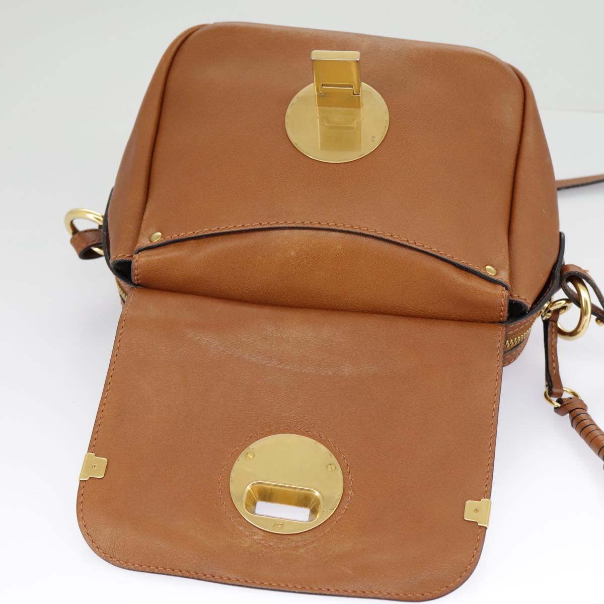 Chloe Indy Shoulder Bag Leather Brown Gold Auth bs19389