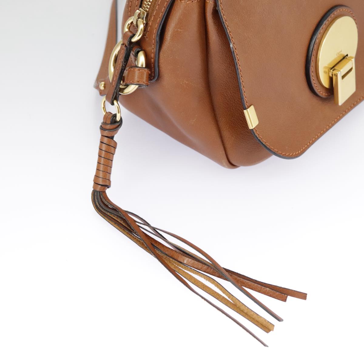 Chloe Indy Shoulder Bag Leather Brown Gold Auth bs19389