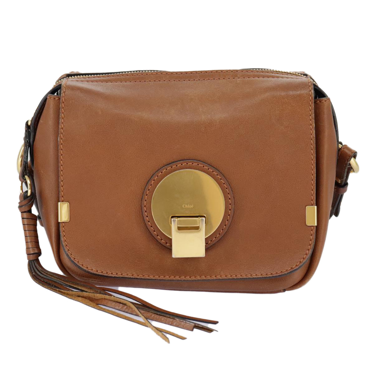 Chloe Indy Shoulder Bag Leather Brown Gold Auth bs19389