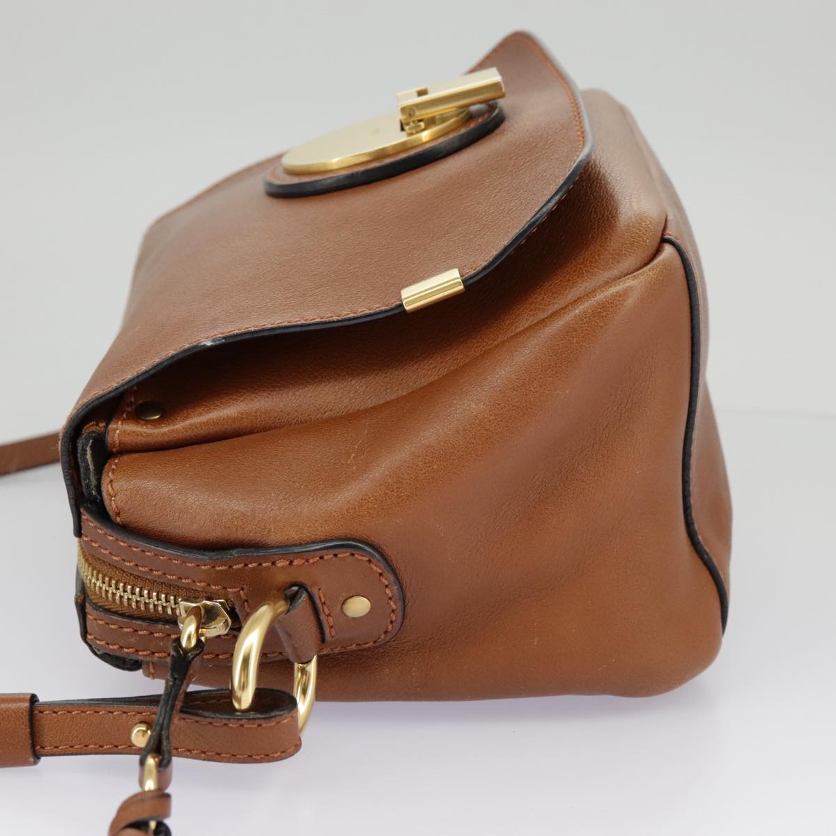 Chloe Indy Shoulder Bag Leather Brown Gold Auth bs19389