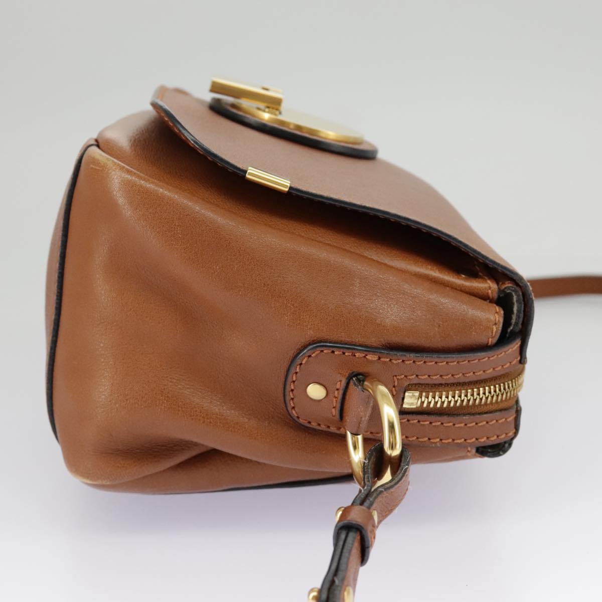 Chloe Indy Shoulder Bag Leather Brown Gold Auth bs19389