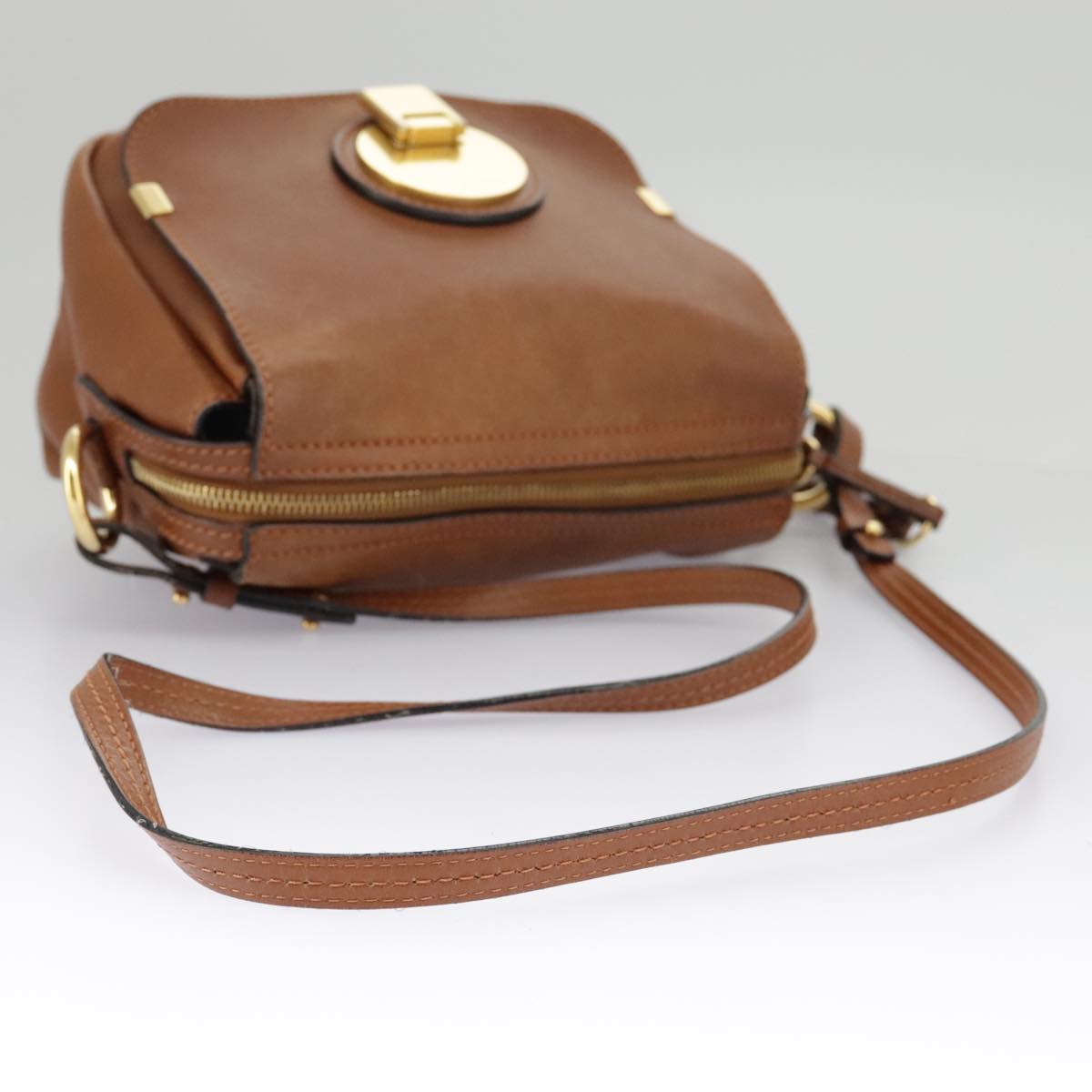 Chloe Indy Shoulder Bag Leather Brown Gold Auth bs19389