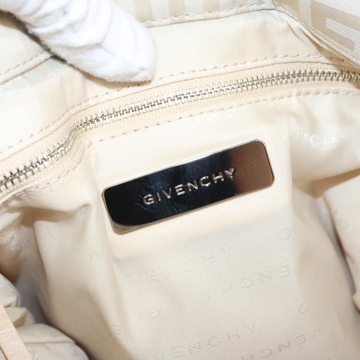 GIVENCHY Shoulder Bag Nylon Beige Silver Auth bs19390