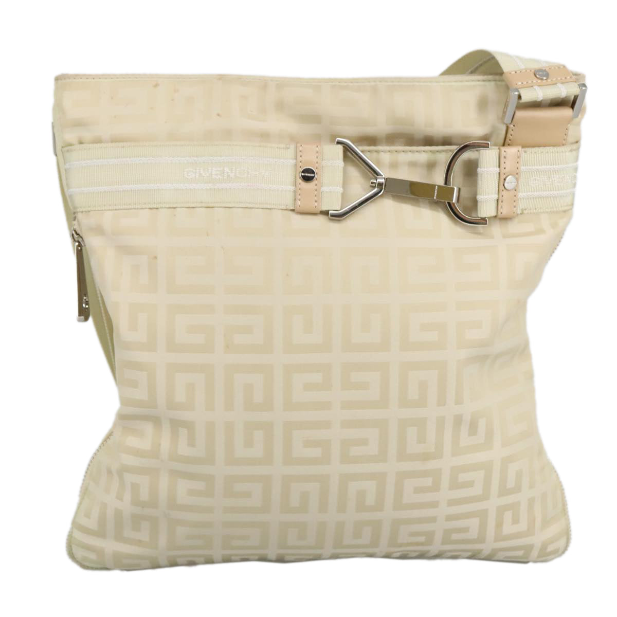 GIVENCHY Shoulder Bag Nylon Beige Silver Auth bs19390