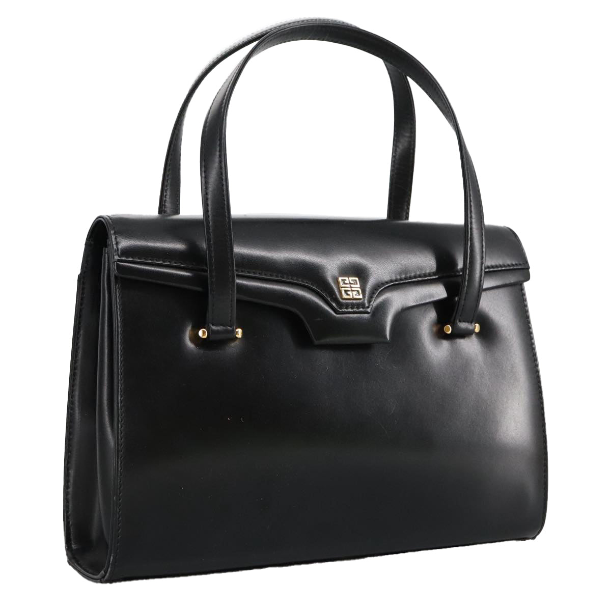 GIVENCHY Hand Bag Leather Black Gold Auth bs19391