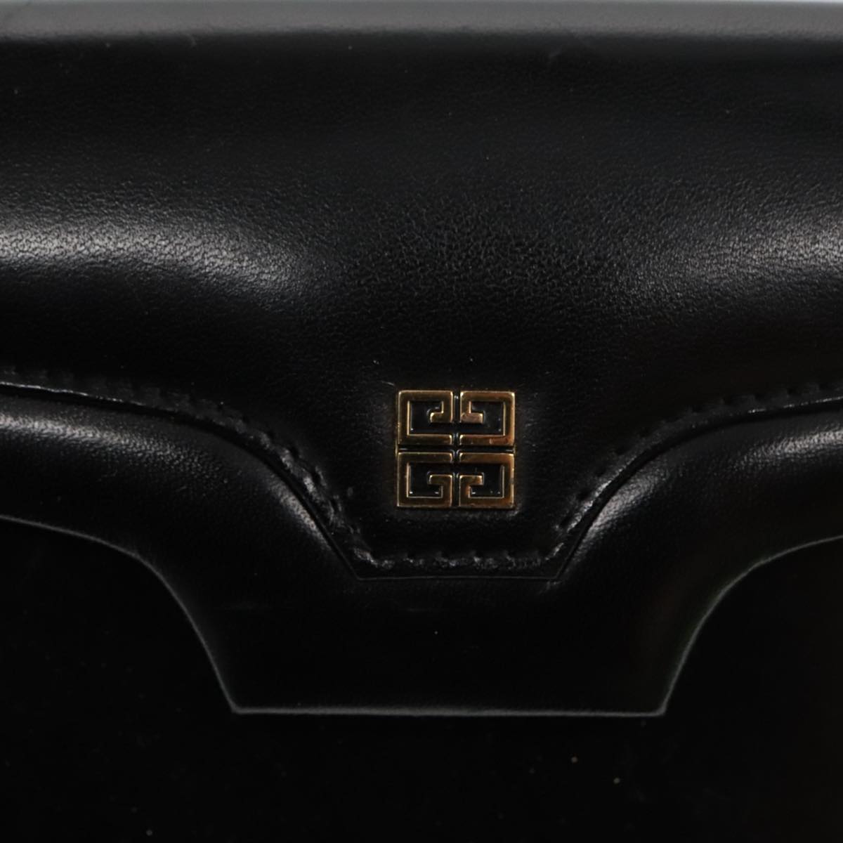 GIVENCHY Hand Bag Leather Black Gold Auth bs19391