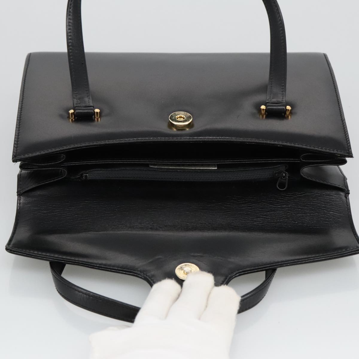 GIVENCHY Hand Bag Leather Black Gold Auth bs19391