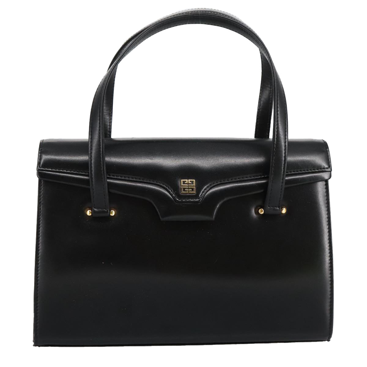 GIVENCHY Hand Bag Leather Black Gold Auth bs19391 - 0