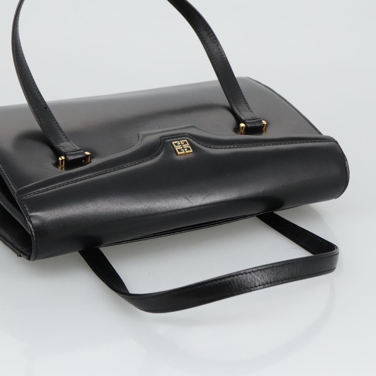 GIVENCHY Hand Bag Leather Black Gold Auth bs19391