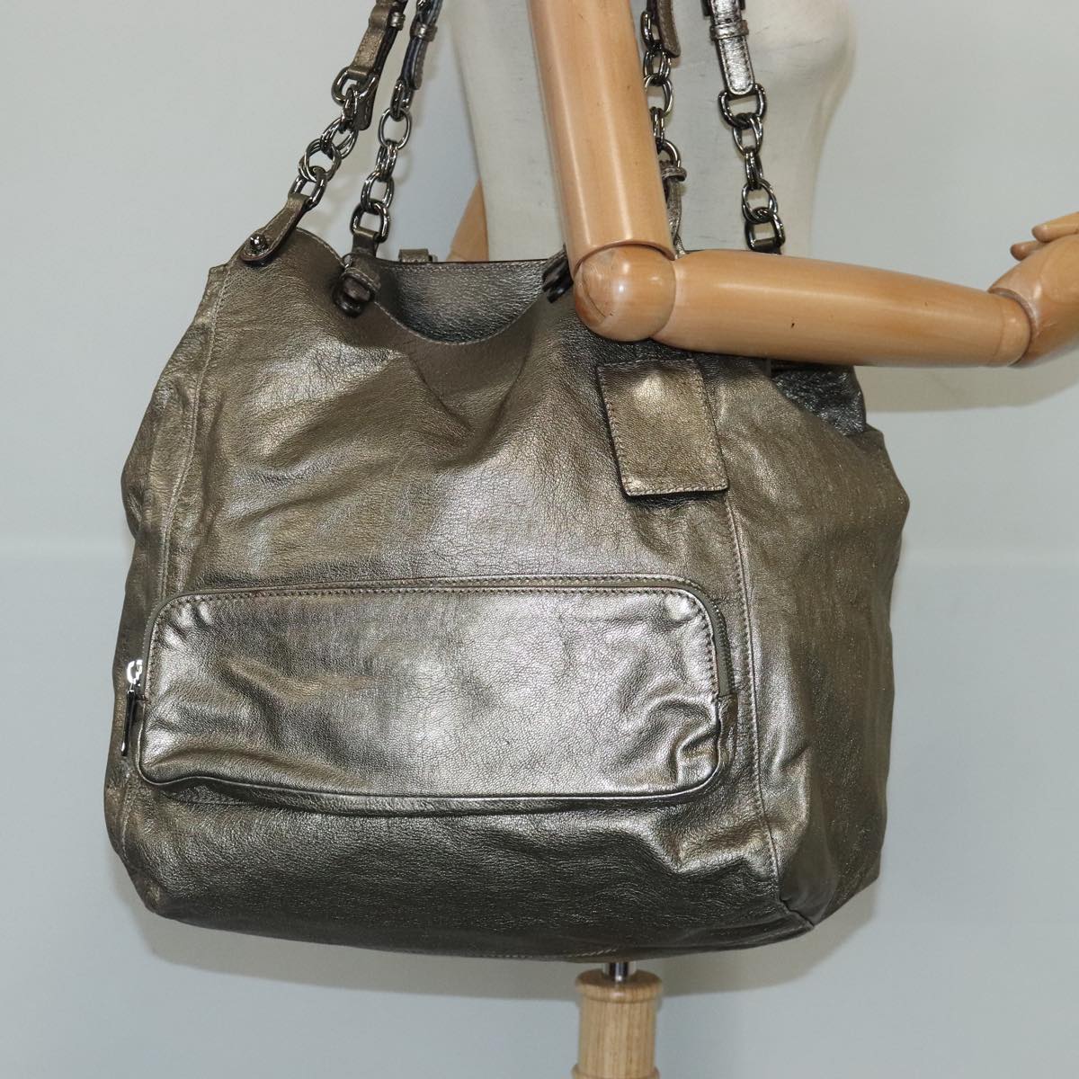 DOLCE&GABBANA Hand Bag Leather Silver Auth bs19392