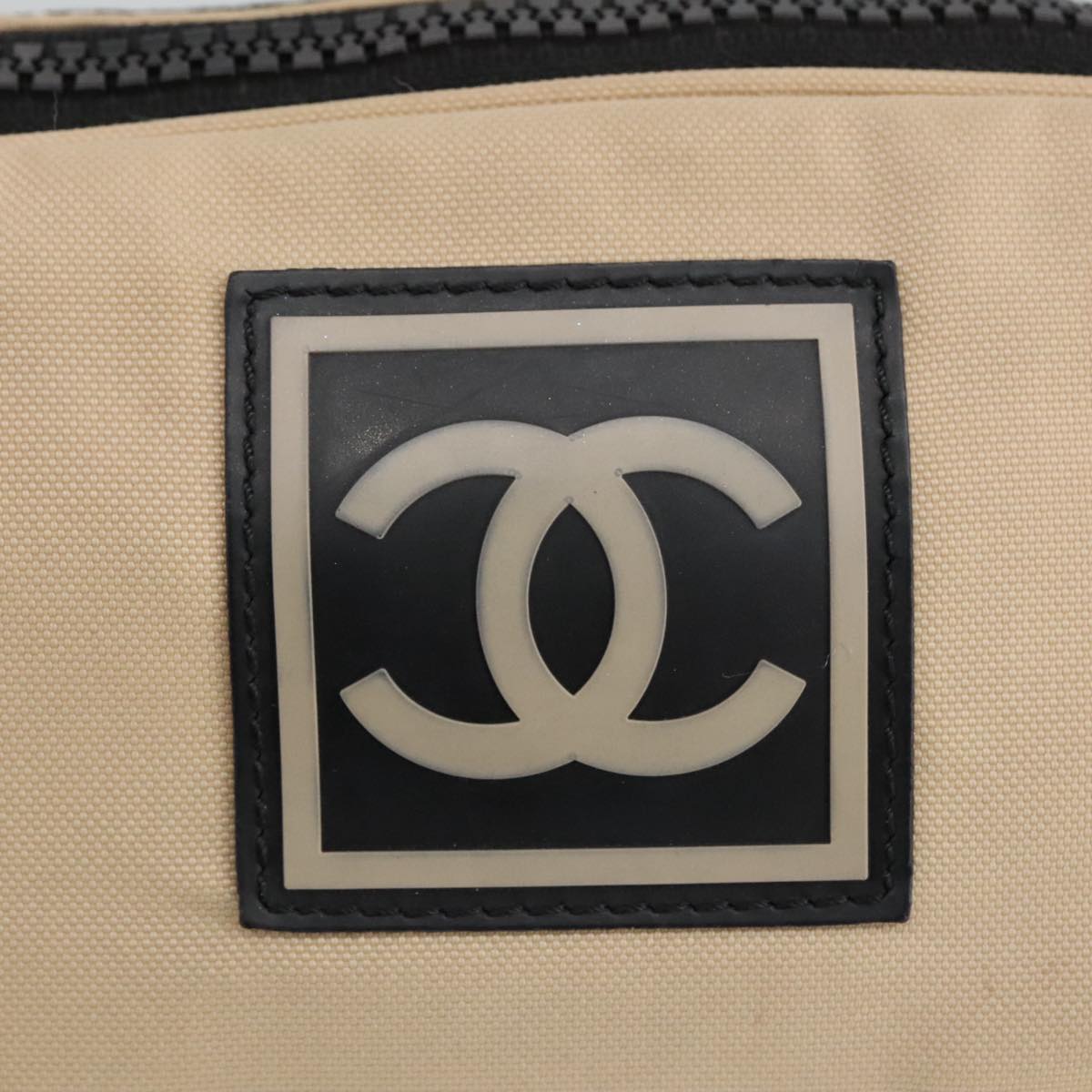 CHANEL Sports Clutch Bag Nylon Beige Black CC Auth bs19399