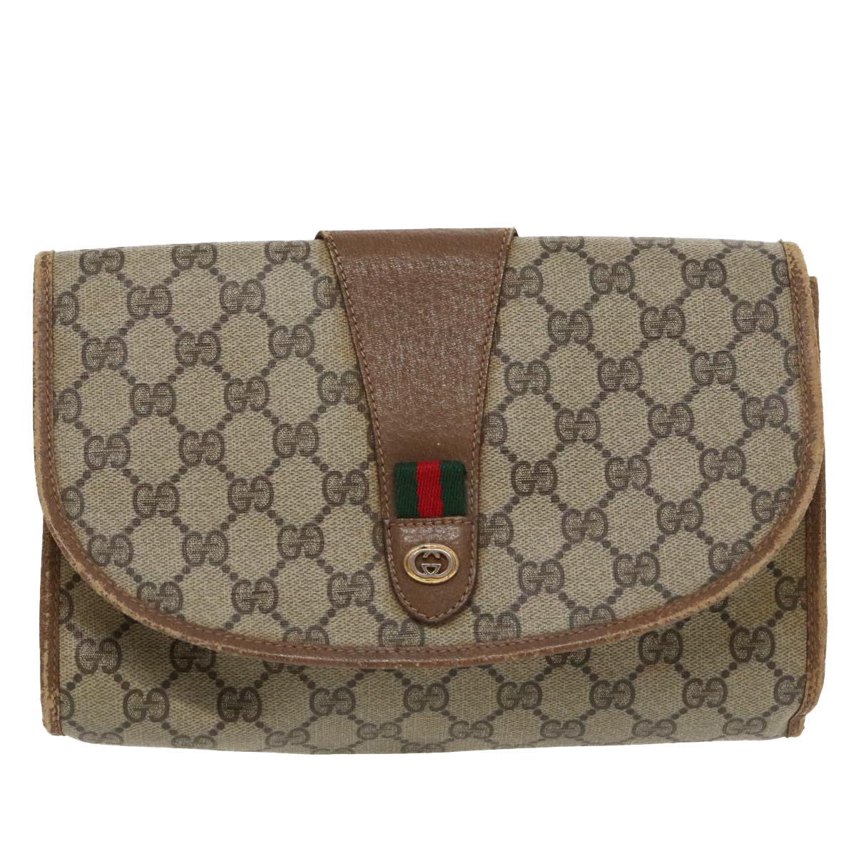 GUCCI GG Supreme Web Sherry Line Clutch Bag PVC Beige Red 89 01 030 Auth bs19404 - 0