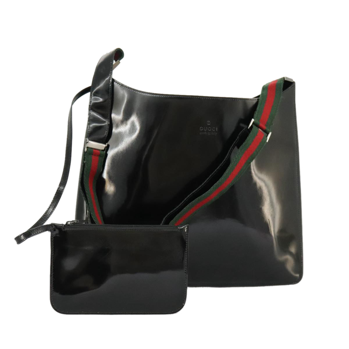 GUCCI Web Sherry Line Shoulder Bag Enamel Red Black Green 001 3267 Auth bs19406