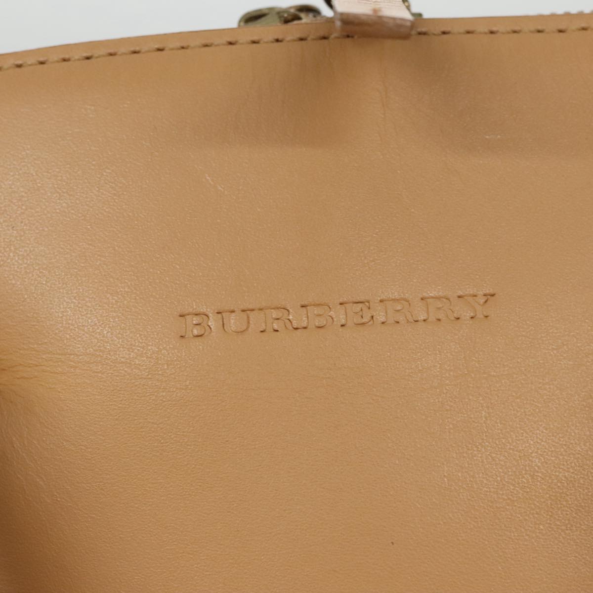 BURBERRY Hand Bag Leather Beige Gold Auth bs19408