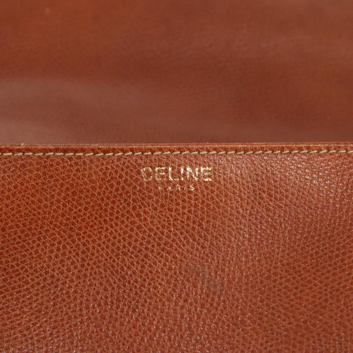 CELINE Shoulder Bag Leather Brown Gold Auth bs19414