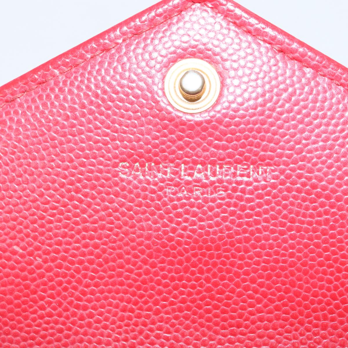 SAINT LAURENT V Stitch Shoulder Bag Leather Red Gold Auth bs19415