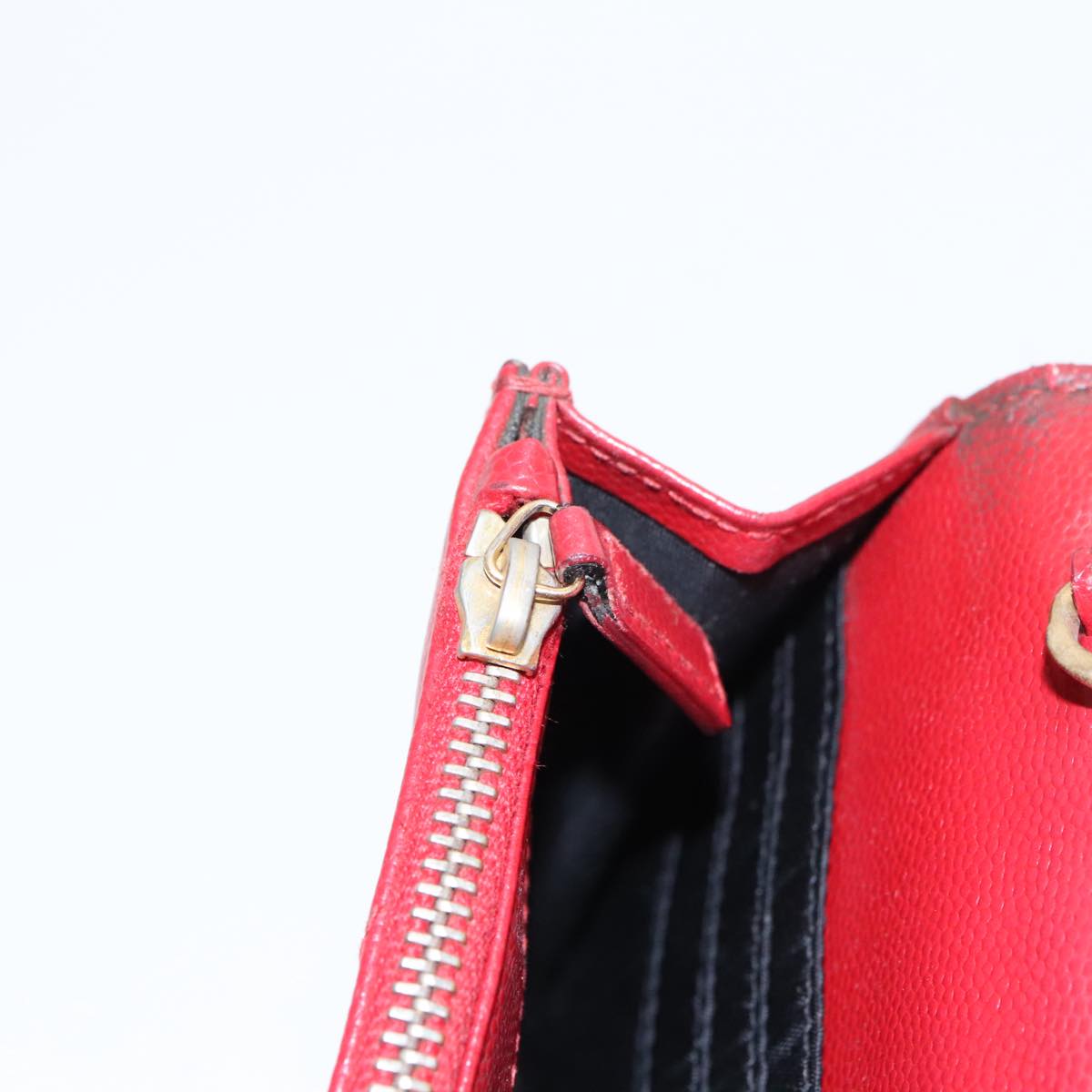 SAINT LAURENT V Stitch Shoulder Bag Leather Red Gold Auth bs19415