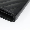 SAINT LAURENT V Stitch Chain Long Wallet Leather Black Gold Auth bs19416A-8